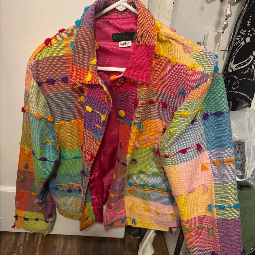 Vintage Estefanie's Guatemala Rainbow Plaid Cotton Woven Jacket Patchwork
